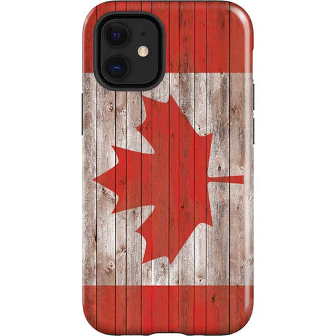 Canadian Flag Dark Wood iPhone 12 Mini Impact Case